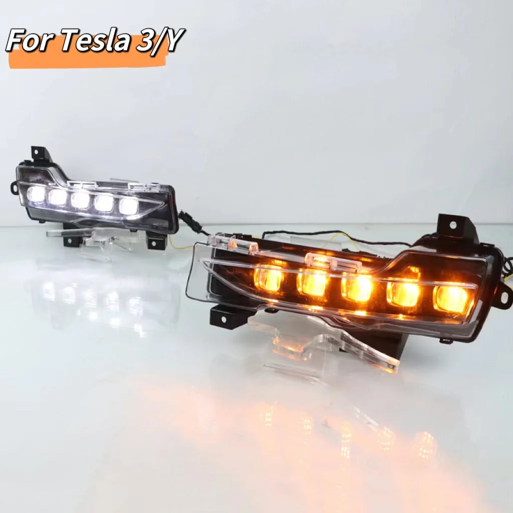 MRD Fit for Tesla Model 3 Y Design B LED Sequential Daytime Running Light with Running Yellow Turn Signal Front Bumper Light