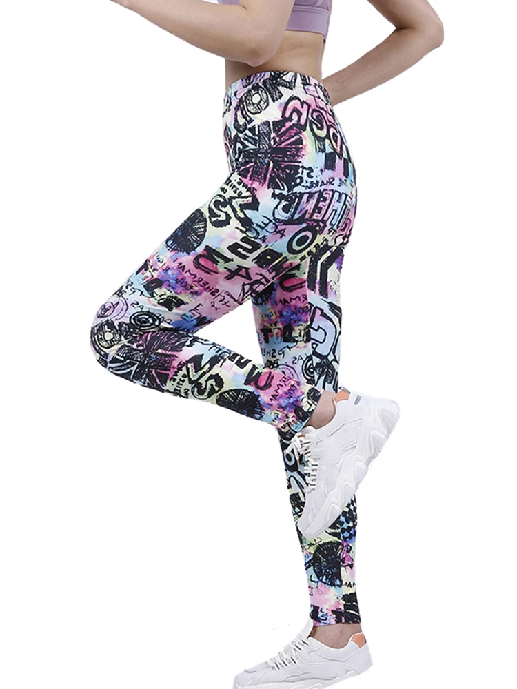 CUHAKCI Colorful Printed Sport Street Wear High Waist Leggins Women Fitness Pants Summer Pants Gym Sexy Leggings Casual Trousers