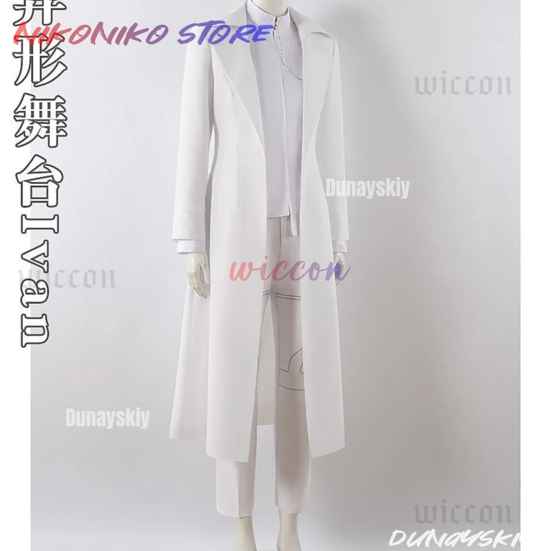 R6 إيفان تأثيري الغريبة المرحلة أنيمي الأبيض الحزن تأثيري شعر مستعار أسود لعب الأدوار السراويل حزام هالوين كرنفال طقم ملابس