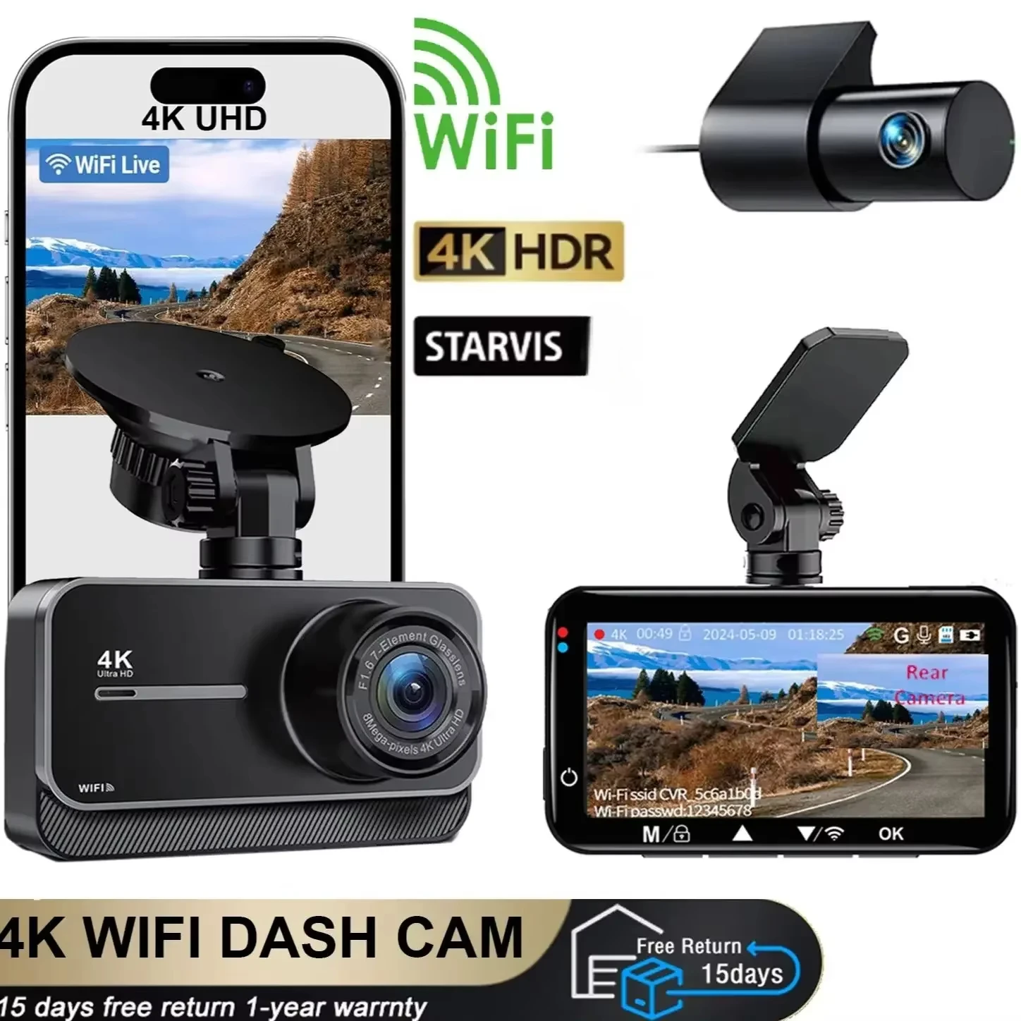 4K Black Box Car Camera with WIFI UHD 2160P Dash Cam CAR DVR Vechile Vidoe Recorder  Dash Camera