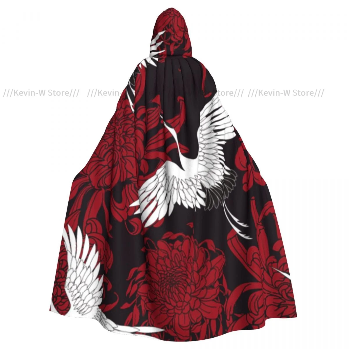 Unisex Witch Party Reversible Hooded Adult Vampires Cape Cloak Dancing Japanese Cranes