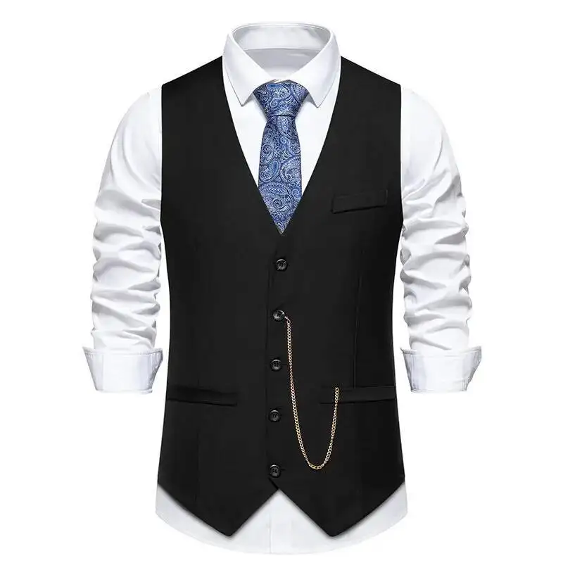 Spring/Summer New Solid Color 2024 European Wedding Banquet V-neck Men's Suit Vest
