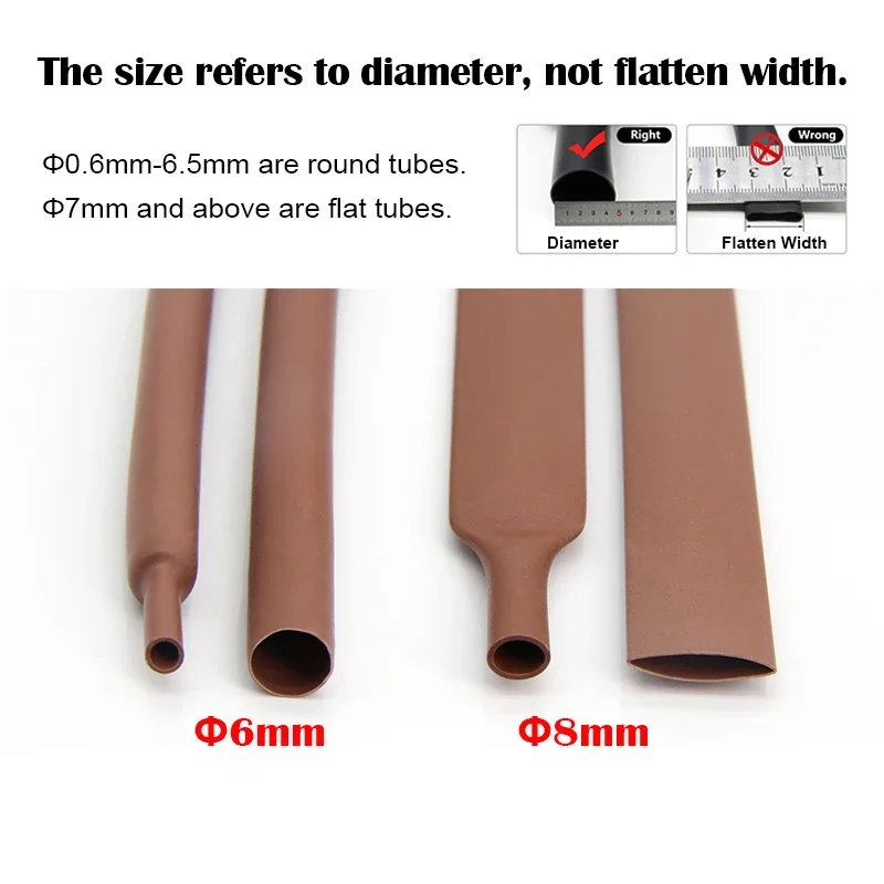 1~25Meters Brown Dia 1/2/3/4/5/6/8/9/10/12/14/16/18/20/25~50 mm Heat Shrink Tube 2:1 Polyolefin Thermal Cable Sleeve Insulated