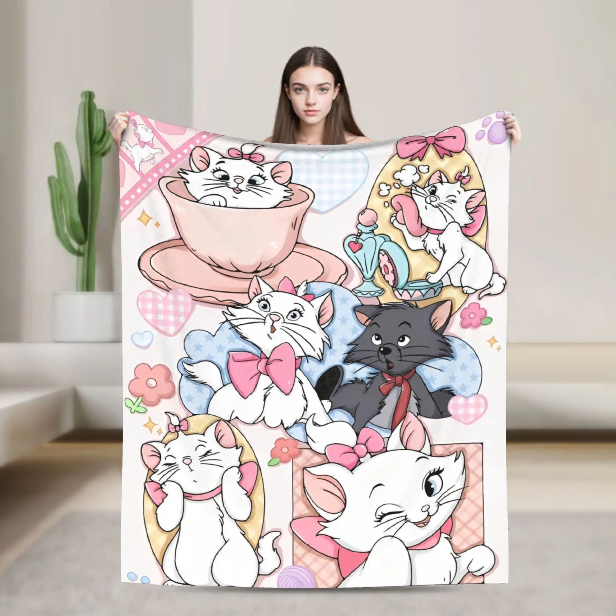 أرستوكاتس أنيمي لطيف ماري القط بطانية محبوكة الصوف سوبر لينة رمي البطانيات للسرير المفرش