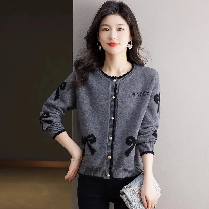 2025 Spring Autumn New Red Knitted Coat Women\'s Cardigan Short Small Shawl Loose Round Neck Knit Cardigan Sweater Women\'s Coat