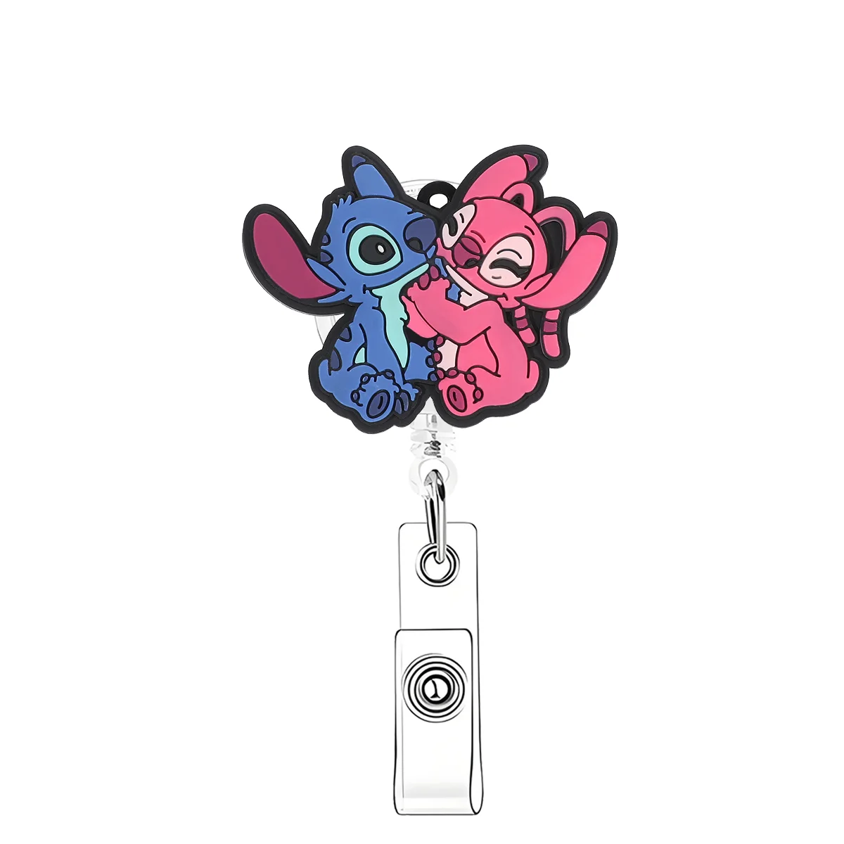 Лило и Ститч узор 360° °   Вращающийся свиток бейджа, подходящий для использования в офисе, легко вытягиваемые идентификационные бейджи и именные бирки