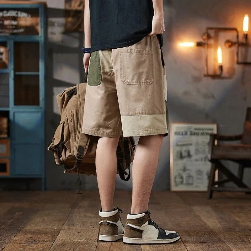 With Draw String Pockets Elastic Waist Baggy Half Long Loose Bermuda Male Short Pants Men's Cargo Shorts Wide Jorts Distressed