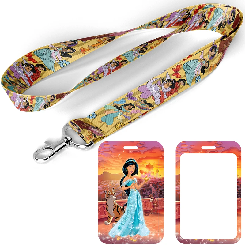 D1619 Cartoon Princess Jasmine Lanyard Phone Rope Key ID Campus Card Badge Holder Fashion Neck Strap Keychain Lariat Kids Gift