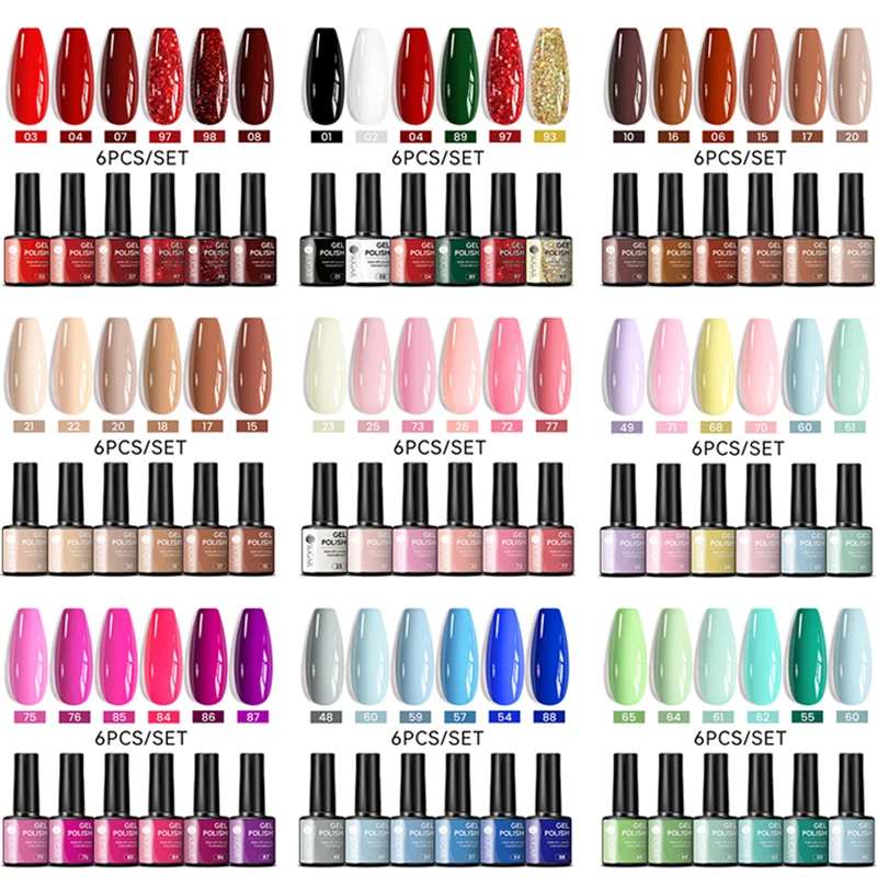 UR SUGAR 6pcs Gel Nail Polish Set for All Season Nude Pink Red Glitter Semi Permanent UV Gel Polish Kits Manicure Soak Off Verni
