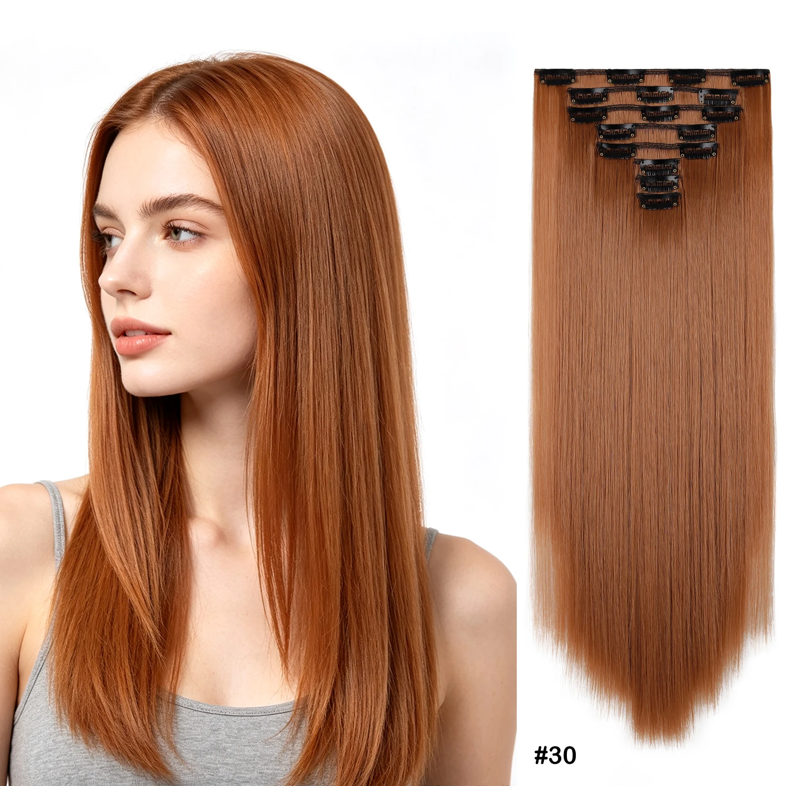 8-teiliges Set Lange Gerade Matte Synthetische Clip-In Haarverlängerungen für den Ganzen Kopf für Frauen