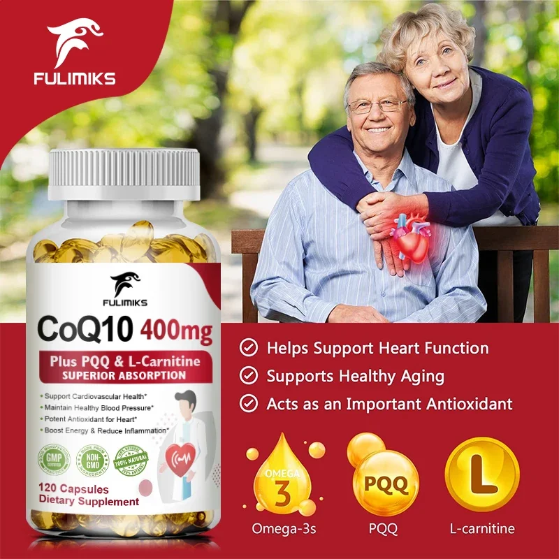 Ubiquinol CoQ10 400mg, with Omega-3 & L-Carnitine & PQQ,  Coenzyme-Q10 Capsules, for Antioxidant, Heart, Brain & Cellular Energy