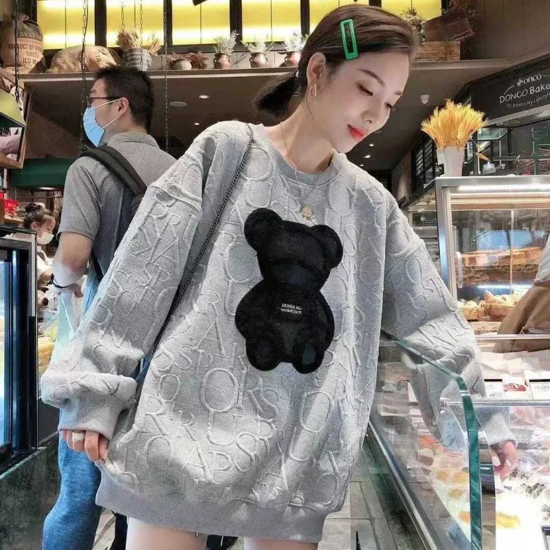 Oversized Hoodie Women\'s New Design Patchwork Cartoon Bear Spring Autumn Women\'s Sweatshirt Korean Fashion Couple Clothes