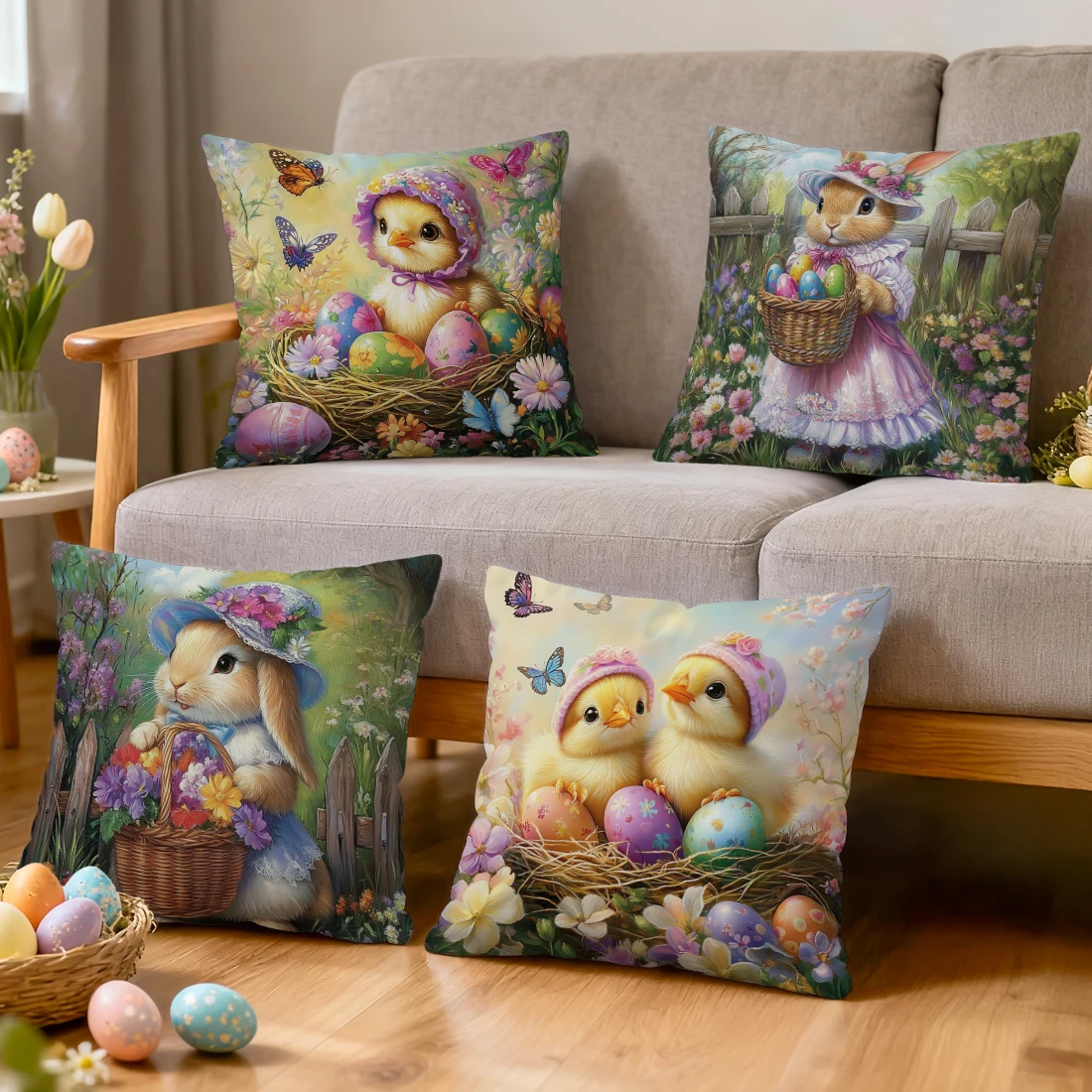 Easter Chick Rabbit Pillowcase Printed Polyester 40/45/50cm 