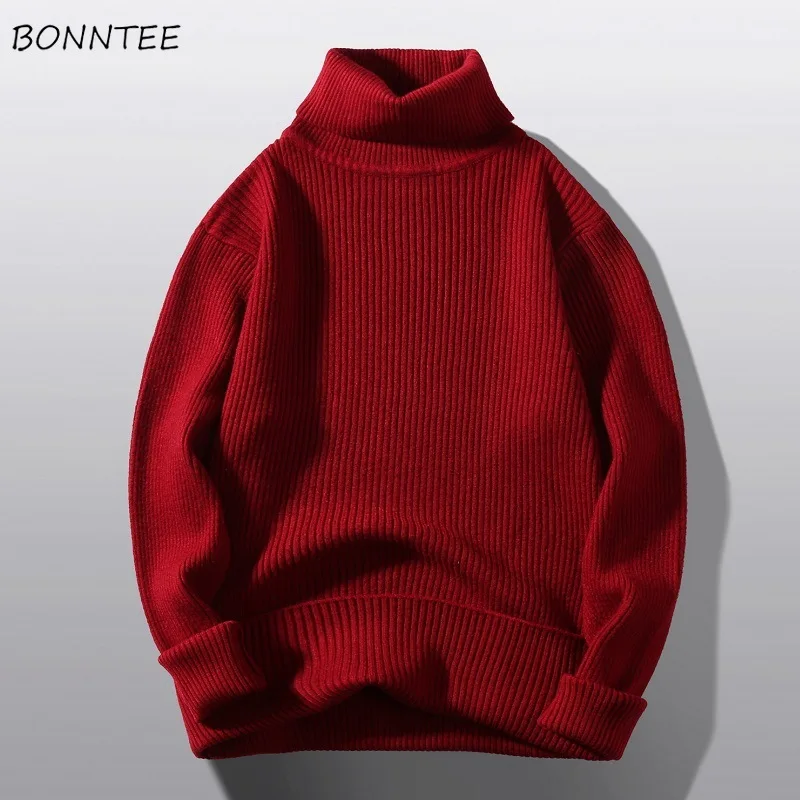 

Turtleneck Pullovers Men Autumn Winter Solid Various Colors Teens Keep Warm Knitted Sweaters Simple Basic Korean Style Male 2024