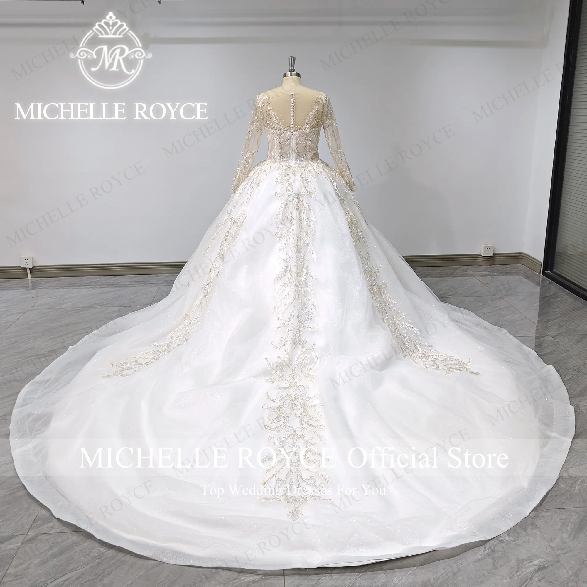 Michelle Royce Luxury Ball Gown Wedding Dresses For Women Sweetheart Real Photos Sequined Glitter Wedding Gown Vestido De Novia