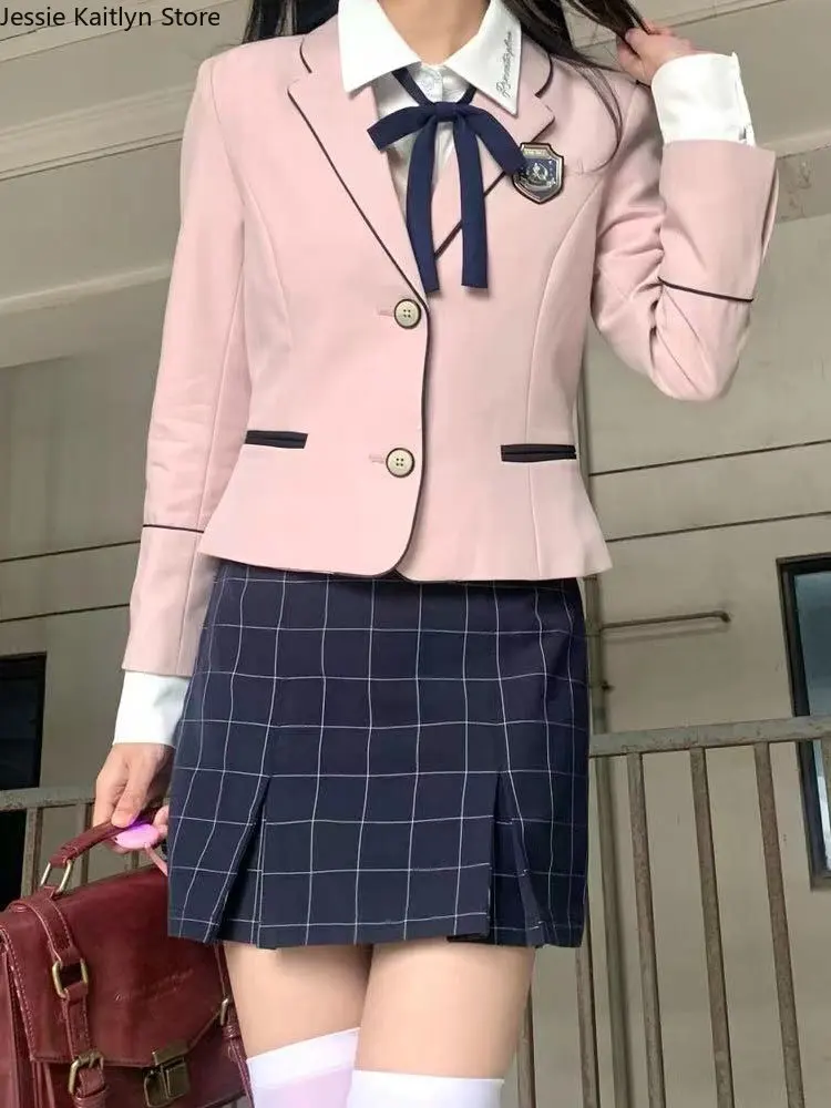 Japanse Student Kawaii Jk Schooluniform Mode Lange Mouw Gebreide Vest Uniform Koreaanse Zoete Leuke Meisjes Blazers Plooirok