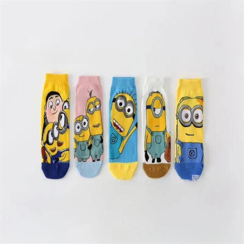 Miniso 5Pcs New Card Set Animation Socks Minions Autumn and Winter Short Boat Cotton Personalized Home Warm Socks