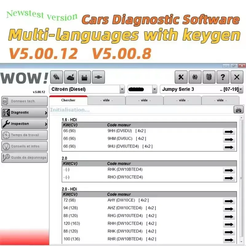 WOW V5.00.12 WOW 5.00.8 R2 diagnostics Software with Kengen For Tcs Multi-diagnostic Car Software Repair Data