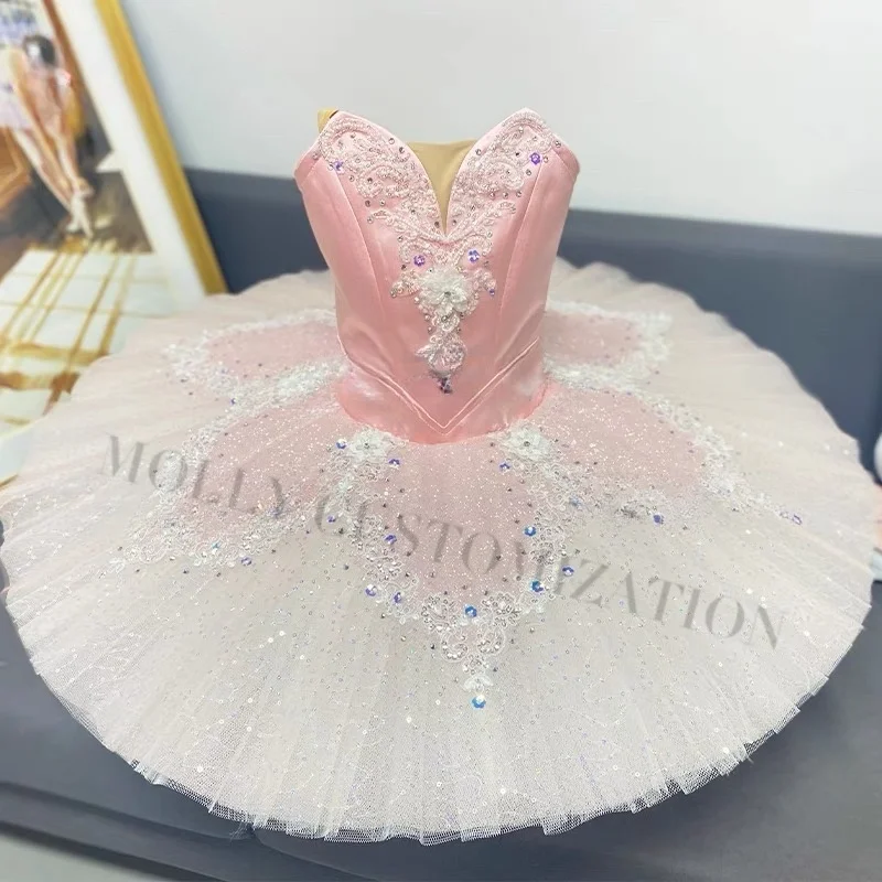 The latest pink ballet sleeping beauty fairy doll silver fairy TUTU international competition dance skirt for adults and childre