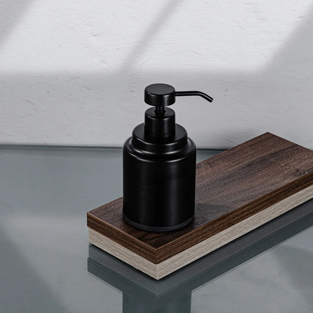 300ml Stainless Steel Pump Bottle Black Finish for Shampoo Body Wash Hand Soap Modern Round Design Non Slip Base