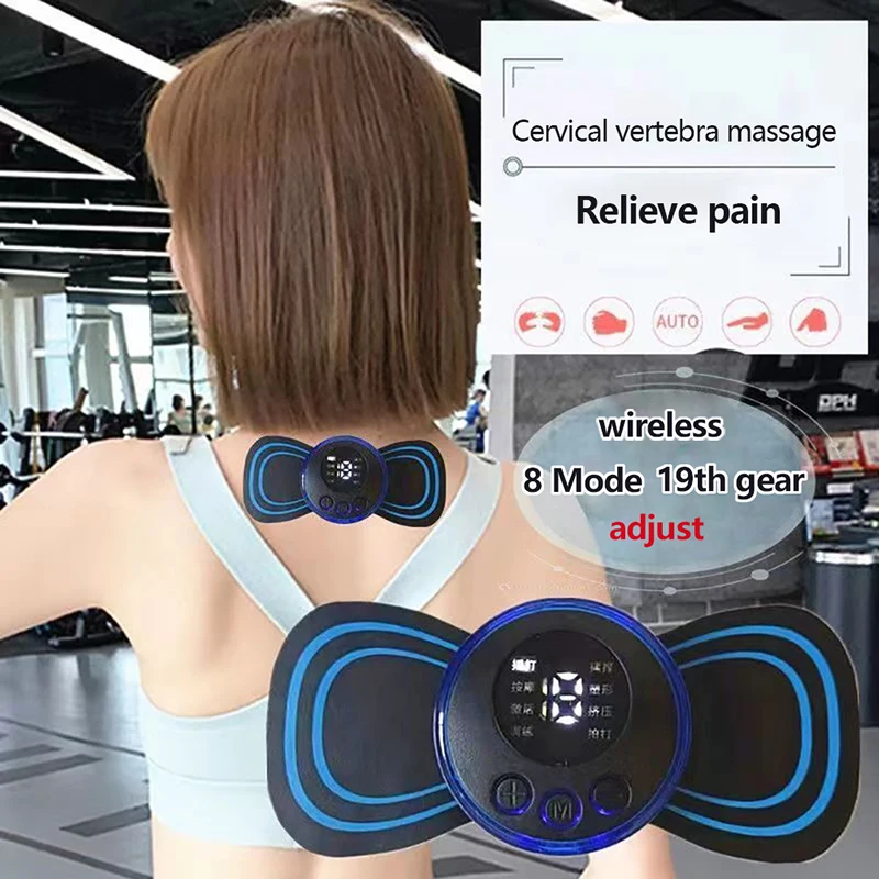 Masajeador eléctrico portátil EMS para cuello, parche de masaje Cervical, estimulador muscular de pulso, alivio del dolor, 8 modos