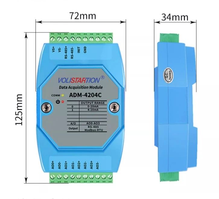 ADM-4204C module de sortie analogique à 4 canaux RS-485 à 0-20mA/4-20mA/0-10V/0-5V Modbus RTU ADM-4204C