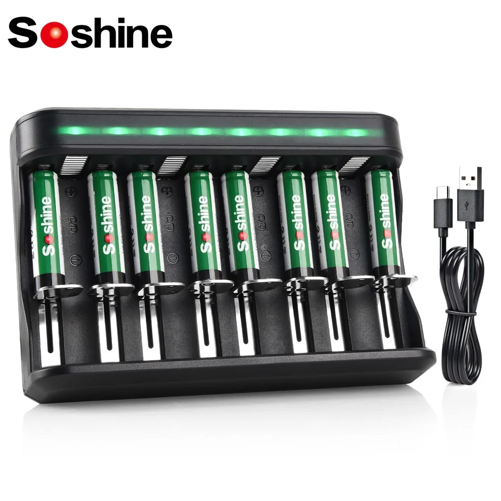 Soshine 1.2V AA AAA C D Ni-MH Rechargeable Batteries for AA AAA C D Ni-MH LED Display Smart Batteries Independent Charger