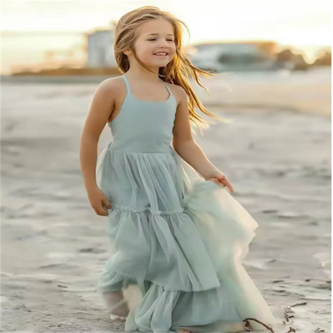 

Wedding Flower Girl Tulle Pageant Dresses for Kids First Communion Formal Dress Backless Prom Ball Gowns princess dress