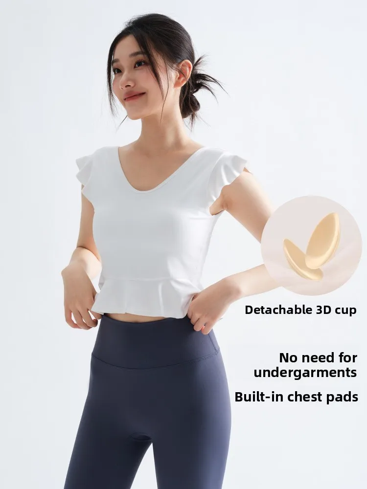 Women's Sports Vest with Chest Pad Fitness Set Quick Dry Riding Pilates Yoga Vest Gymwear High Waist Nine-Piece Pants Summer