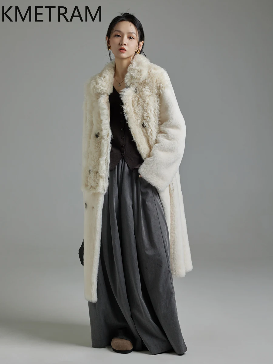 KMETRAM 100% lana toscana o Merino Natural piel de oveja prendas de vestir exteriores mujer abrigo largo de piel auténtica mujeres nueva ropa de invierno 2025 шу pia