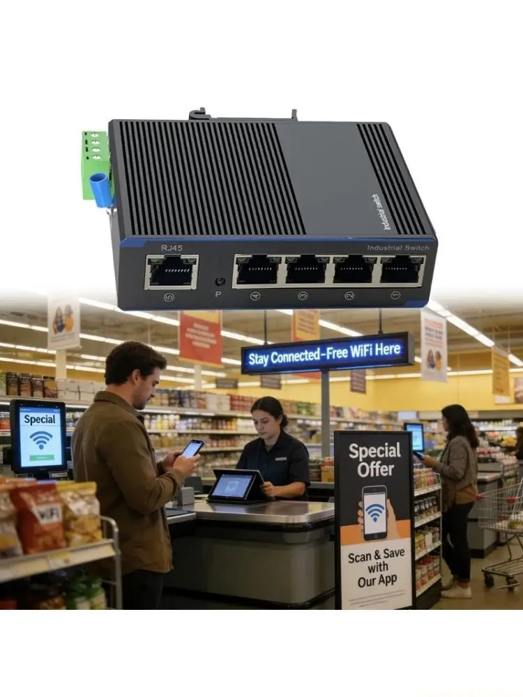 

Industrial 5 Port Gigabit Ethernet Switcher Metal Case Mount Data Transfer