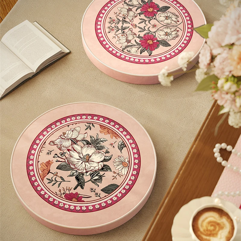 Pink Round Futon Home Decorative Floral Chair Cushion Bedroom Windowsill Thickened Warm Sponge Cushion Seat Cushion Customized