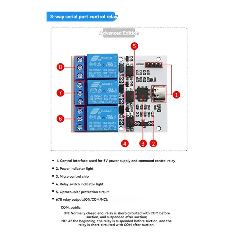 A02M-Relay Module USB To CH340 Serial Control Relay Module Optocoupler Protection TYPE-C Interface Module