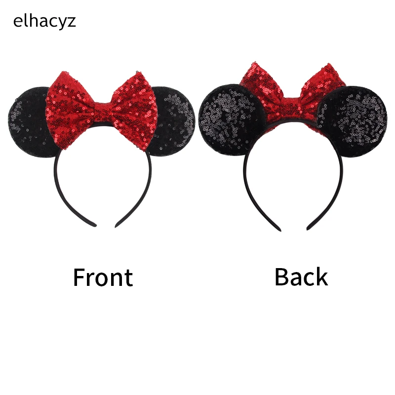 2024 Chic Disney Embroidery Sequin Minnie Ears Headband DOT Bow Hairband Girls Women Party Head Wear Kids DIY Hair Accessories