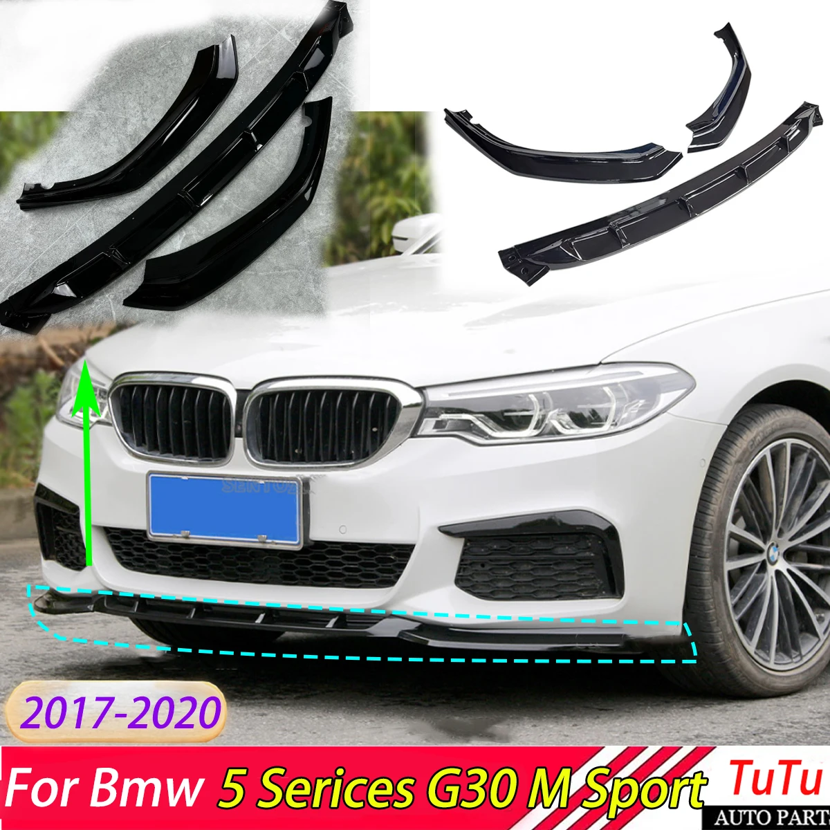 

Car Front Bumper Spoiler Splitters for BMW 5 Series G30 G31 520i for M-Sport 2017 2018 2019 2020 Guard Protector Accessories