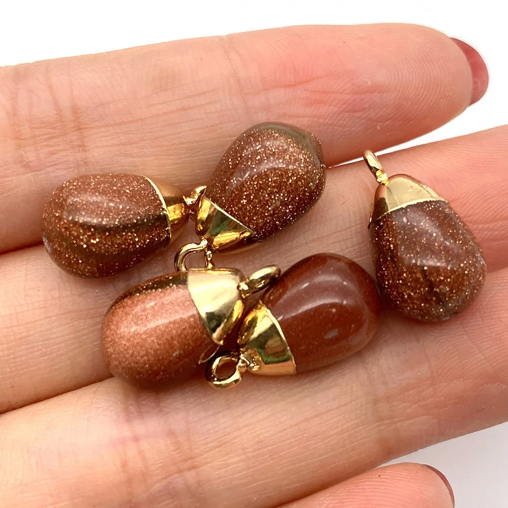 

Natural Fat Teardrop-shaped Tiger's Eye Stone Gold-plated Single-hole Pendant Handmade Necklace and Earrings Jewelry Material