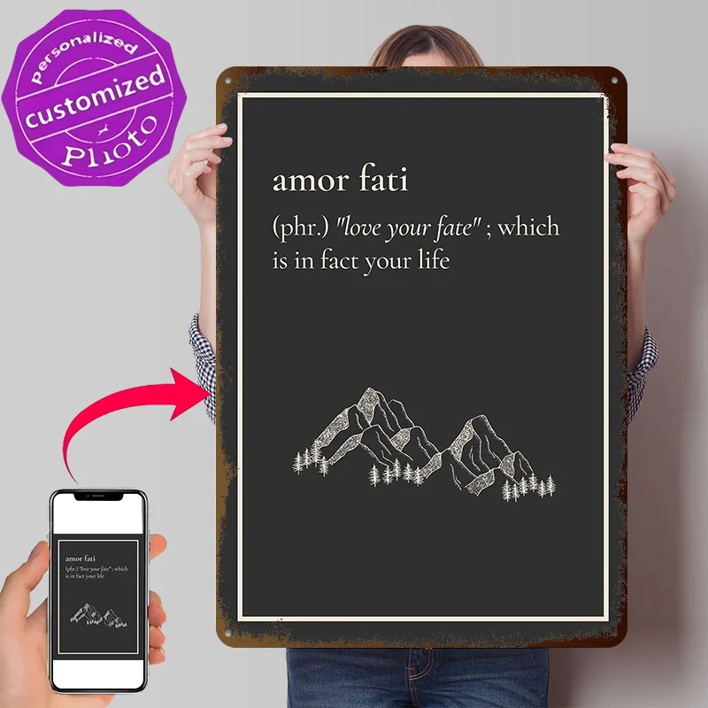 Amor Fati Definition Personalized 3D Textured Metal Poster Wall Art Tinplate Sign for Vintage Decor Living Room Decoration Home