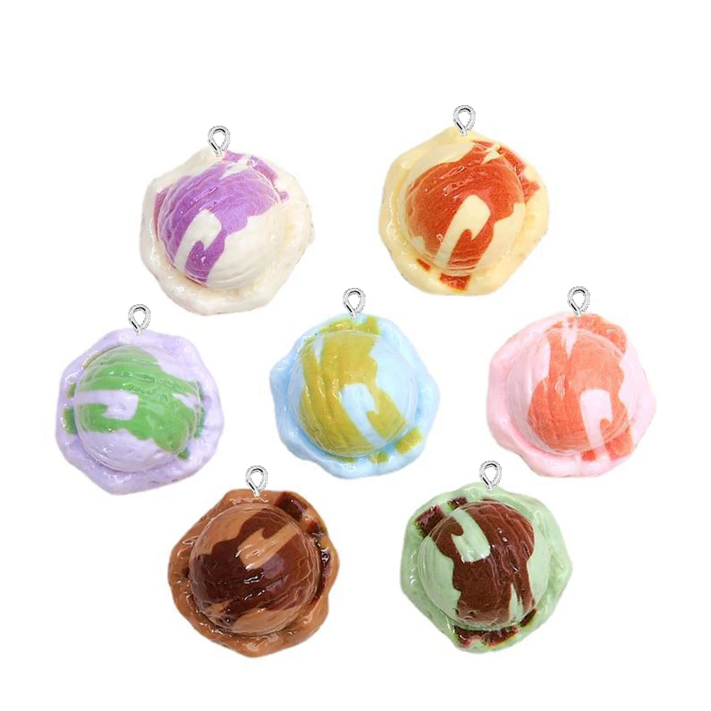 10PCS Shiny Painted Ice Cream Balls Flat Back Charms For Earrings Bracelet Hairpin DIY Jewelry Pendants Decoration Accessories