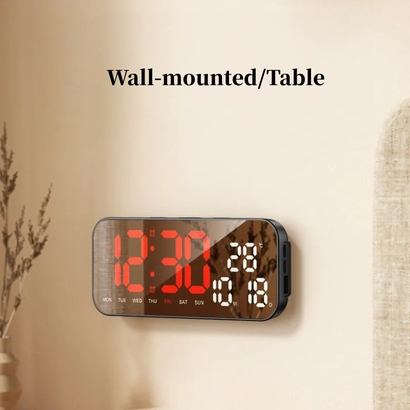 USB-betriebener digitaler Wecker TEMP Datum 2, Alarm, Timing, Countdown, Schlummer-Tischuhr, 12/24 Stunden, automatisch dimmbare LED-Wanduhr – Detail 4