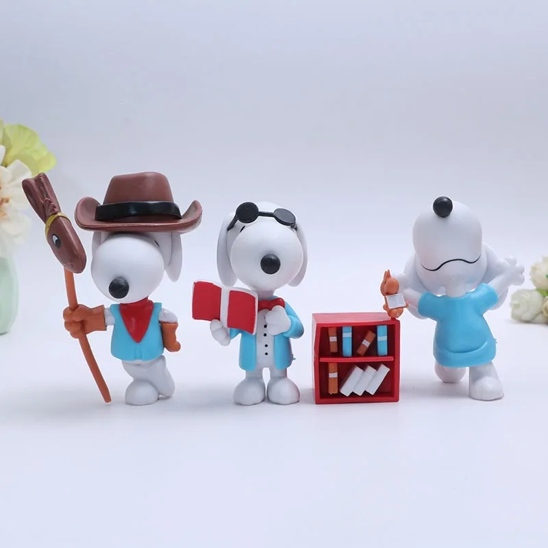 6Pcs Snoopy Dog Transformable Cowboy Detective Library Series Figurines Anime Toys Trendy Play Dolls Decorations Birthday Gifts