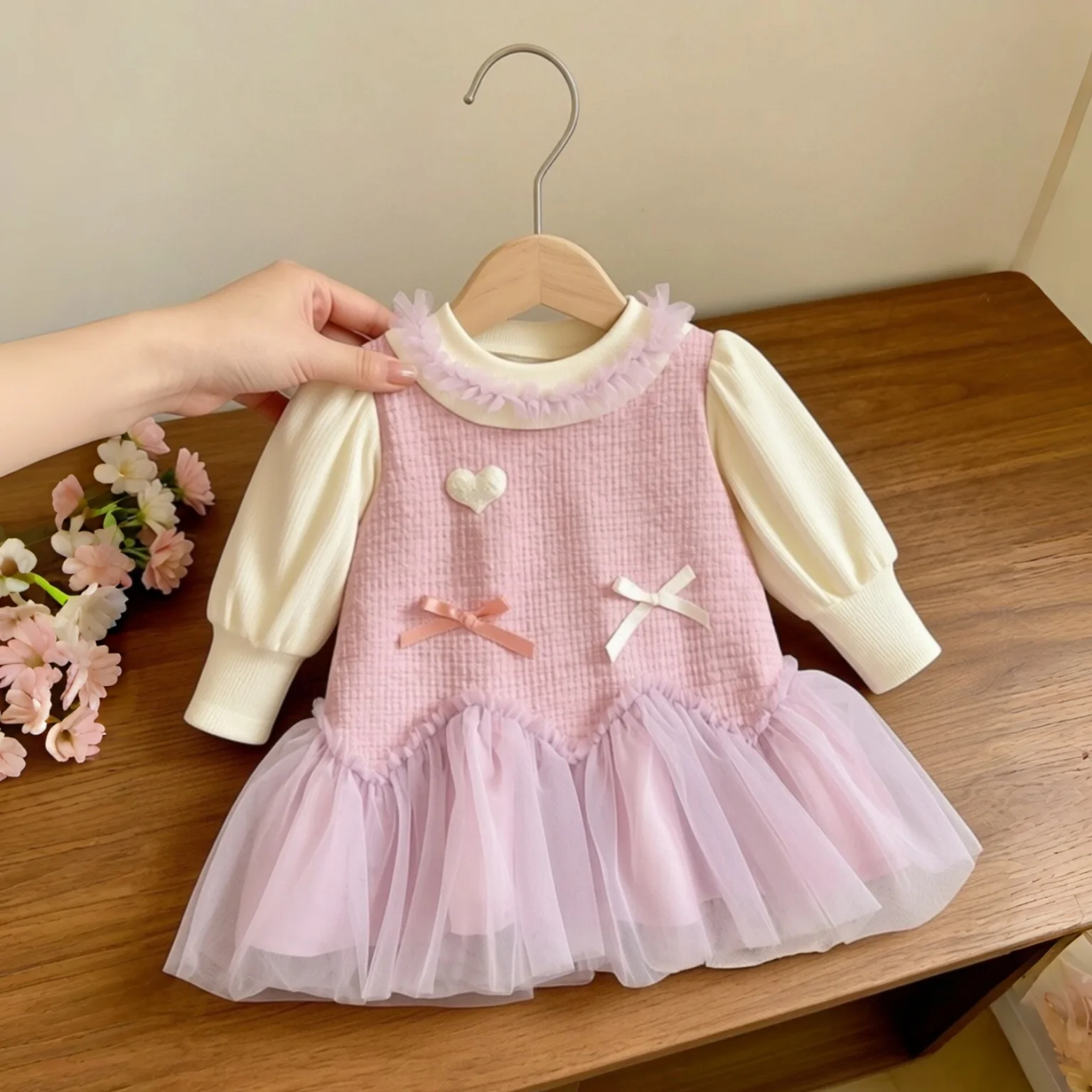Baby Girl Dress Autumn And Winter New Long Sleeved Sweet Princess Style Birthday Party Dress Daily Outdoor Wear Children's Dress