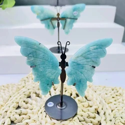 1 Set Vibrant Blue Amazonite Butterfly Crystal Natural Gem Stone Crystal Butterfly Wings on Stand