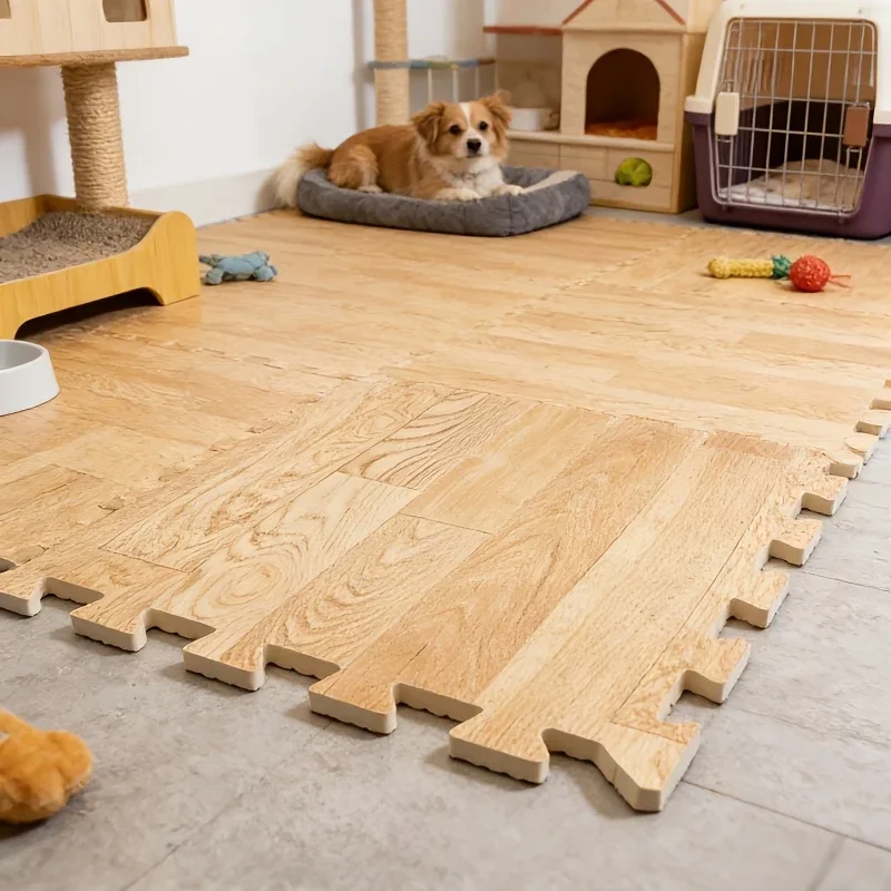 18pcs EVA Foam Interlocking Floor Mats Wood Grain Design Home Fitness Game Special Mat Anti-Slip Bedroom Floor Mat for Home Use