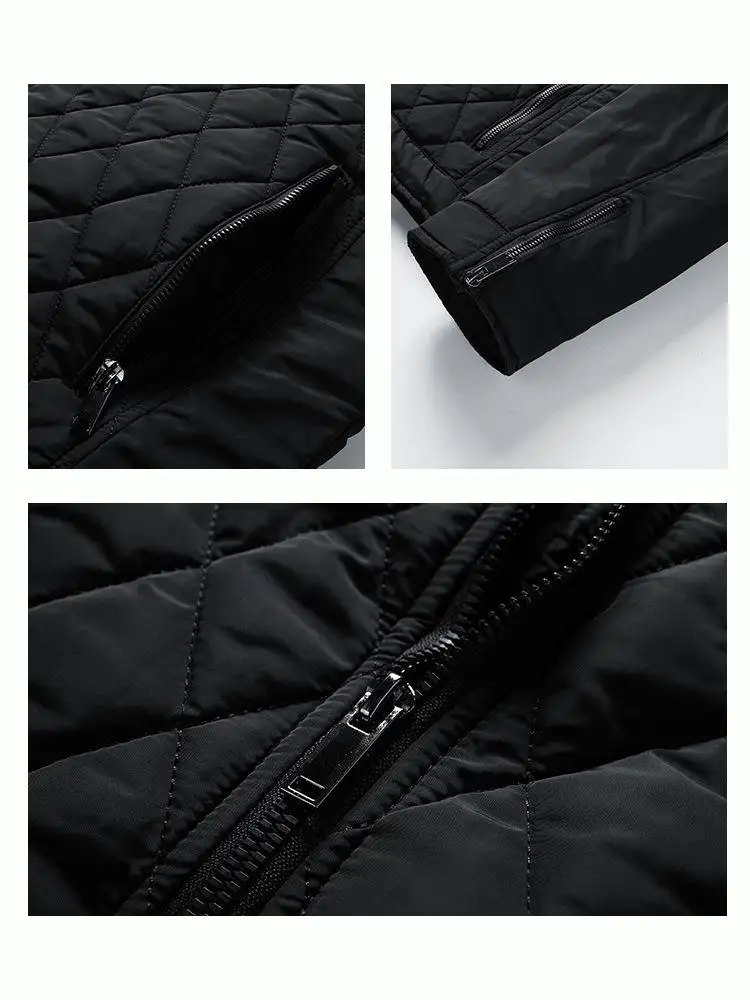 

Men's Casual Pure Color Thin Cotton Jaet Coat Diamond Pattern Autumn Winter Long Sve ly Men's Faion Outerwear