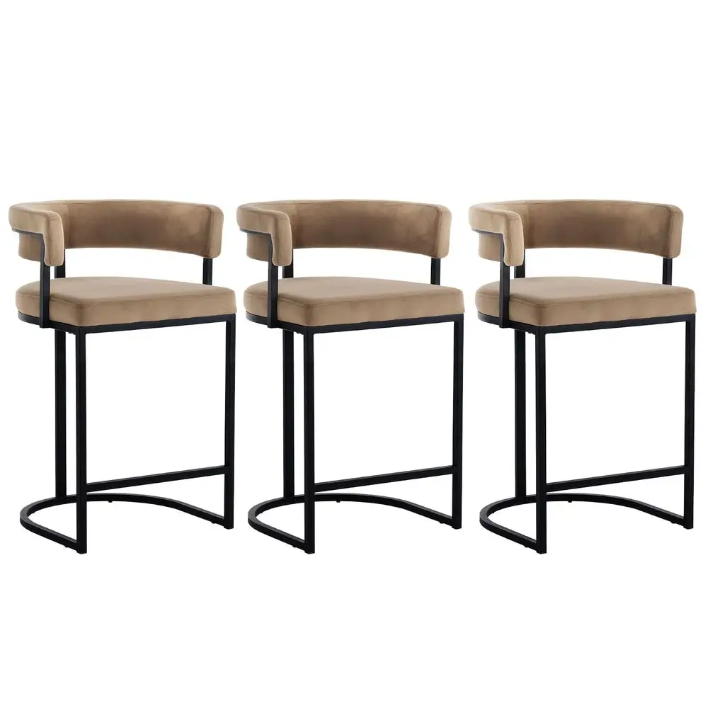 

Barrel Bar Stools Set of 3, 26 Counter Height Stools, Velvet Counter Stool with Comfy Back and Arms, Sherpa Upholstered Kitchen