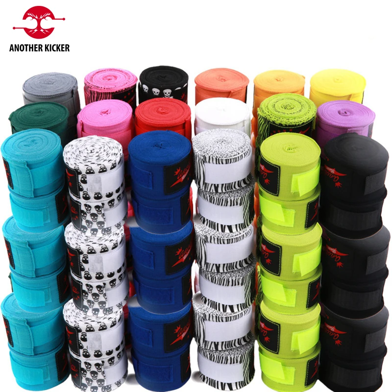 

2 Rolls 3/5M Cotton Bandage Sports Strap Kick Bo MMA Hand Gloves Wraps Wrist Support Stripe Skull Muay Thai Bandages