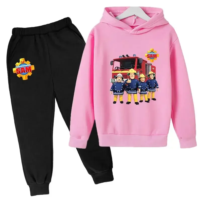 Funny Hoodie Kids Suit Baby Girls Boys Great Casual Hoodies Pants 2Pcs Sets Children Cartoon Fireman Sam Printed Kids Clothes