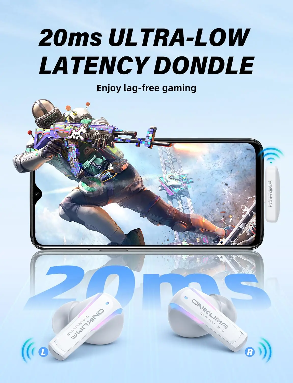 ONIKUMA T27 سماعات لاسلكية 2.4 جيجا هرتز سماعات أذن مزدوجة الوضع الكمون المنخفض سماعة الألعاب مع صندوق شحن سماعات التحكم باللمس RGB