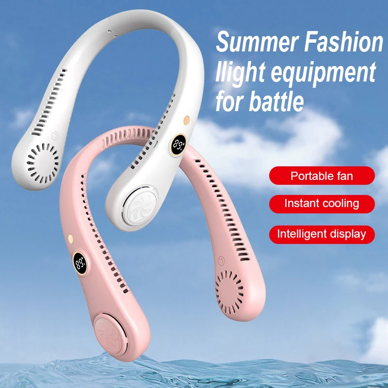 Leaveless Hanging Neck Fan USB Rechargeable Outdoor Mini Student Portable Five Level Digital Display Hanging Neck Small Fan