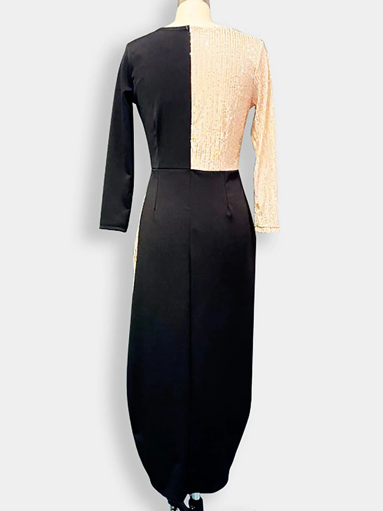 Sequin Splicing Black Golden Femme Dress Summer V Neck Long Sleeve Office Lady Dress 2024 Slim Patchwork Zipper Women Midi Dress